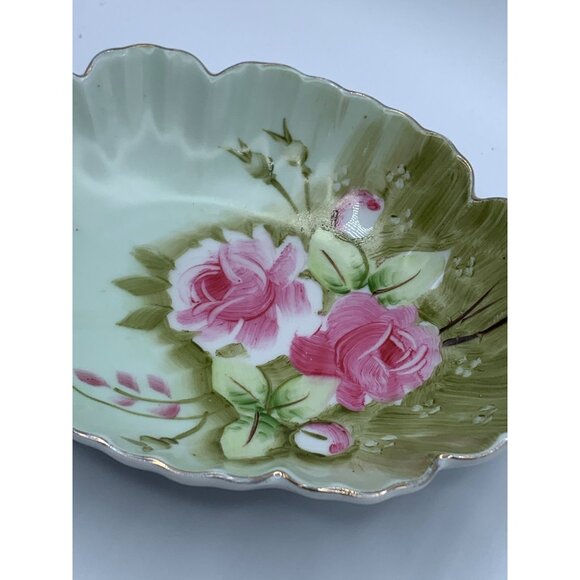 Lefton China Hand Painted Floral Oval Dish 6.5 inch Decorative Dish w Pink Roses - Picture 9 of 10